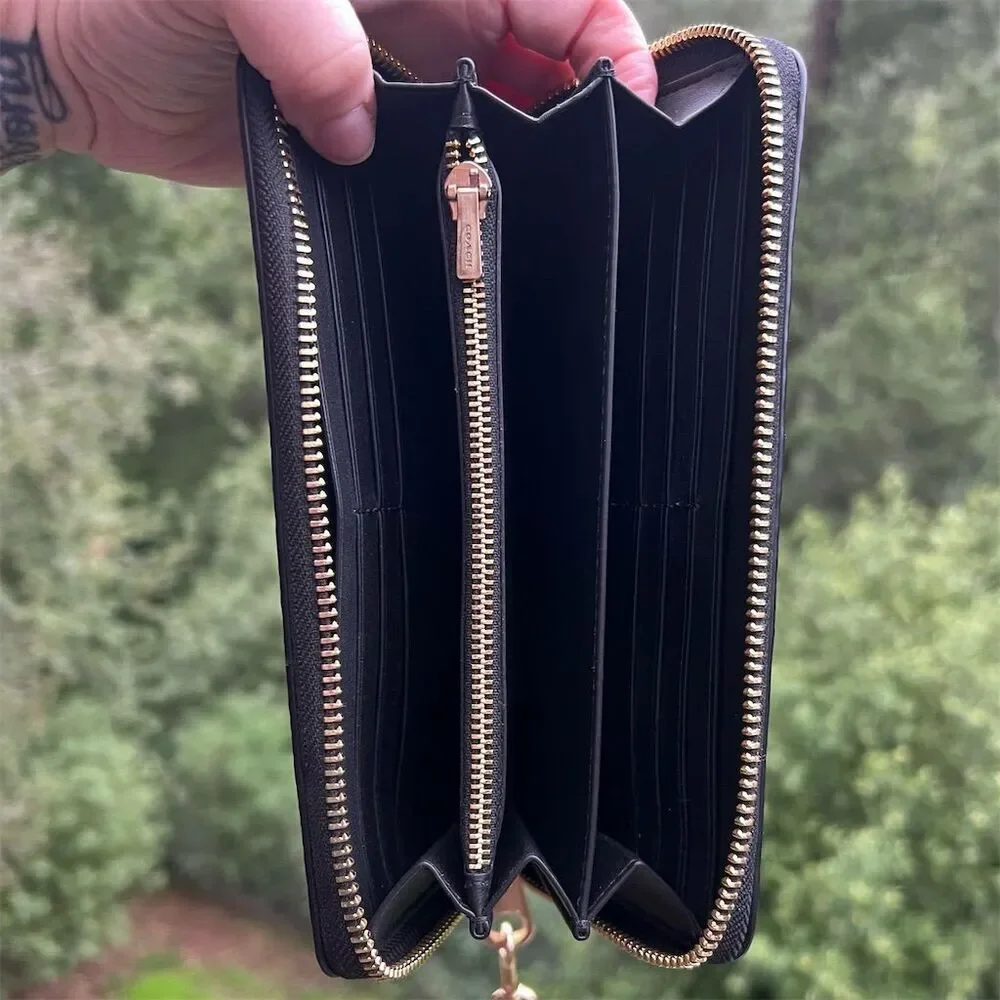 COACH Black Leather Phone Wallet Wristlet with Gold Hardware AUTHENTIC